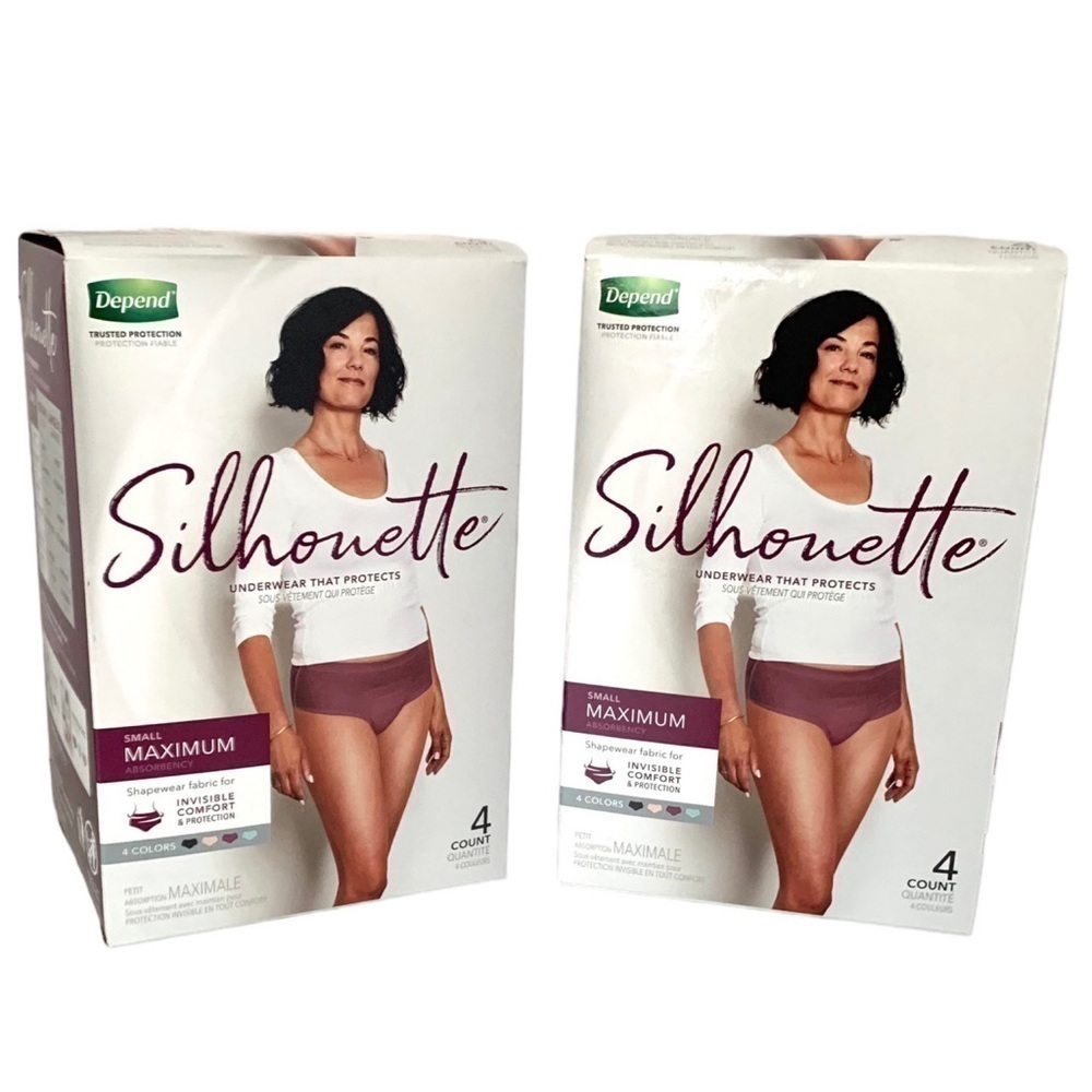 Small Depends (2 Boxes) Silhouette Incontinence Underwear Women Maximum 4 Colors
